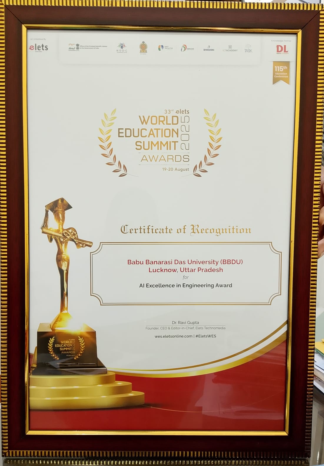 33rd Elets World Education Summit Award 2025 – AI Excellence in Engineering Award