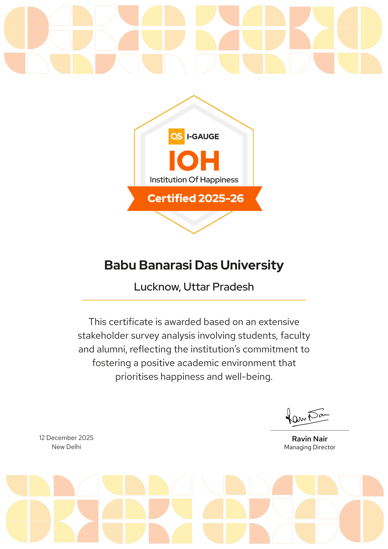 Institution of Happiness (IOH) Certification 2025–26